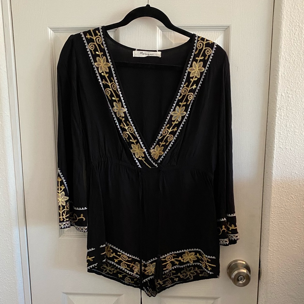 LF ROUGE BLACK EMBELLISHED TASSLE ROMPER